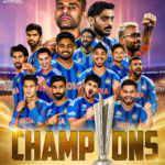 India celebrating T20 World Cup 2026 final win against New Zealand at Narendra Modi Stadium